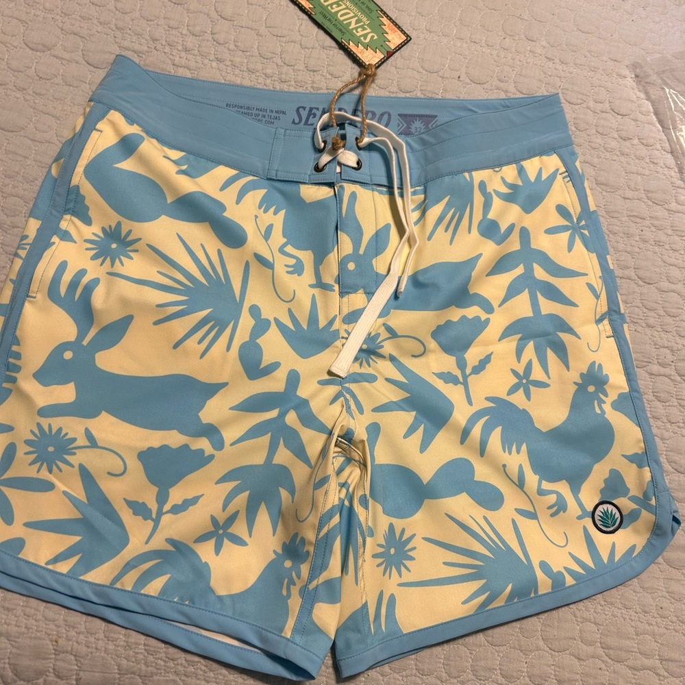 Men's Blue and Cream Swim Shorts